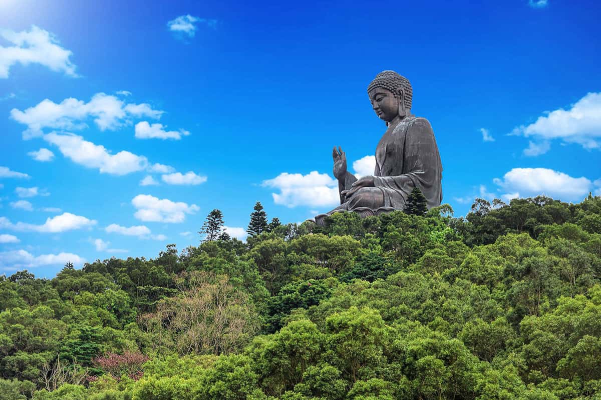 Side on view of the giant Buddha from afar