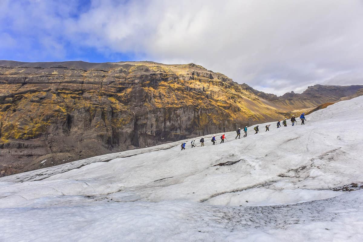 Skaftafell Glacier With Private Guide and Group Of Hikers Walking On Glacier, Vatnajokull National Park, Iceland