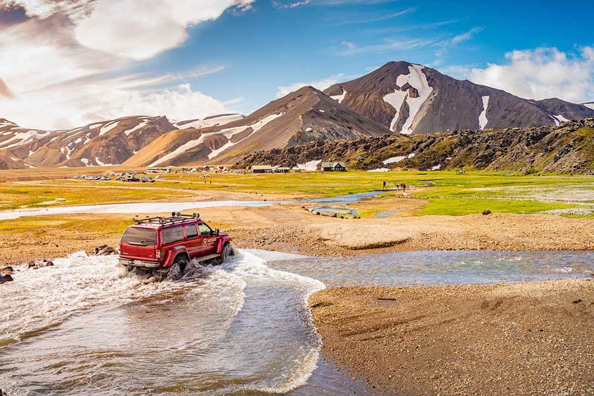 4wd crossing a river and exploring in the Landmannalaugar National Park