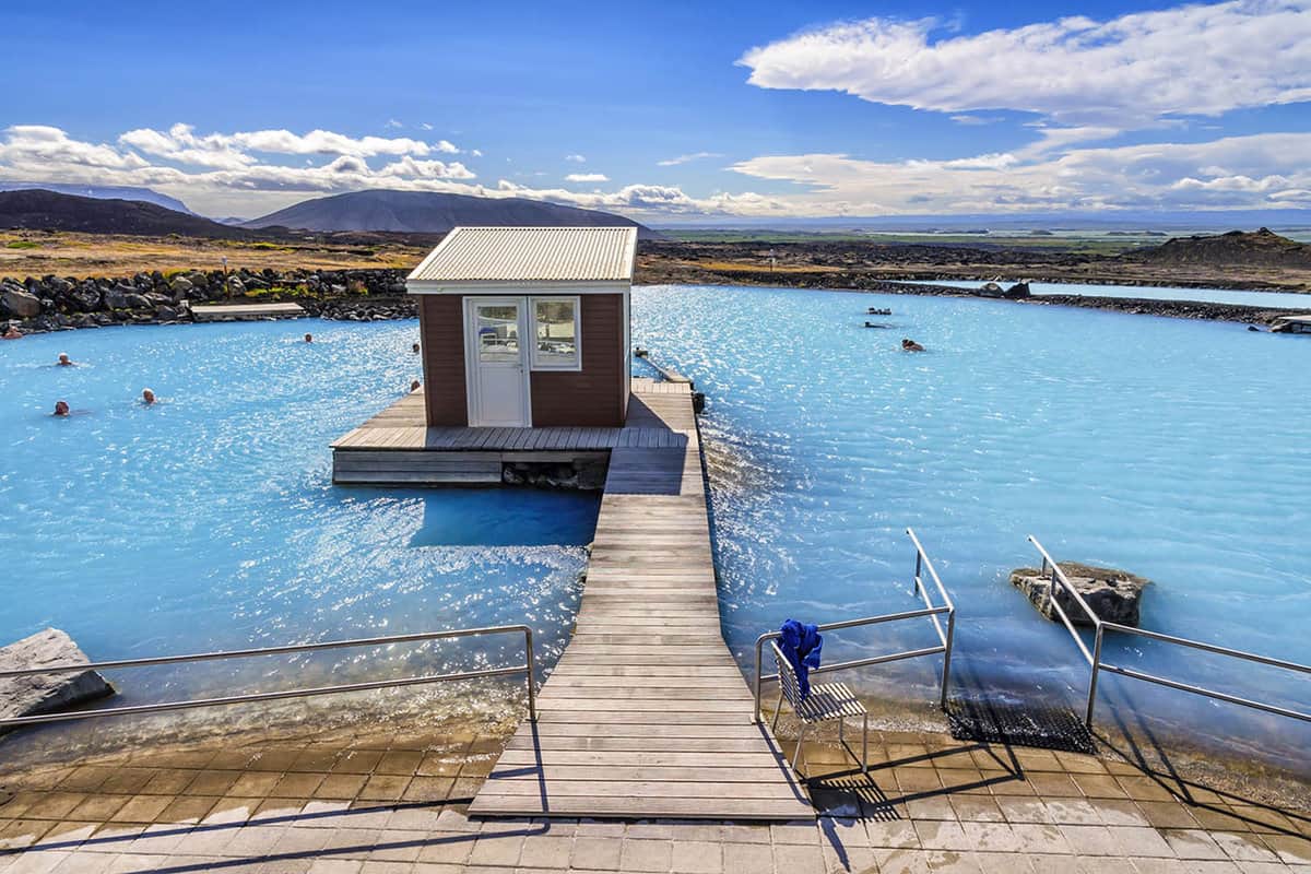 The Myvatn Nature Baths natural bathing site. Here people can bathe in a lagoon that has many beneficial properties due minerals content in water