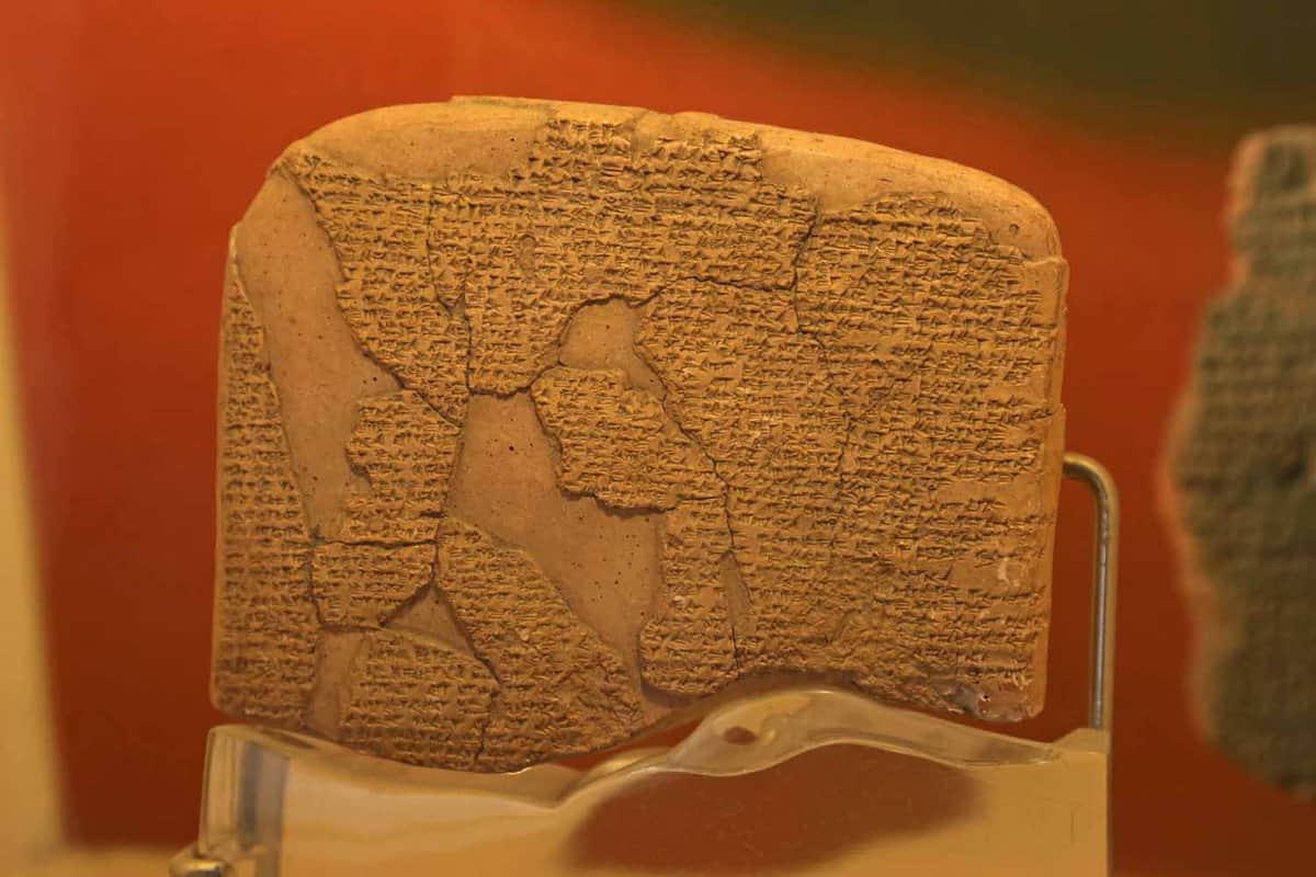 Fragments of an ancient peace treaty comprising words engraved on a stone tablet