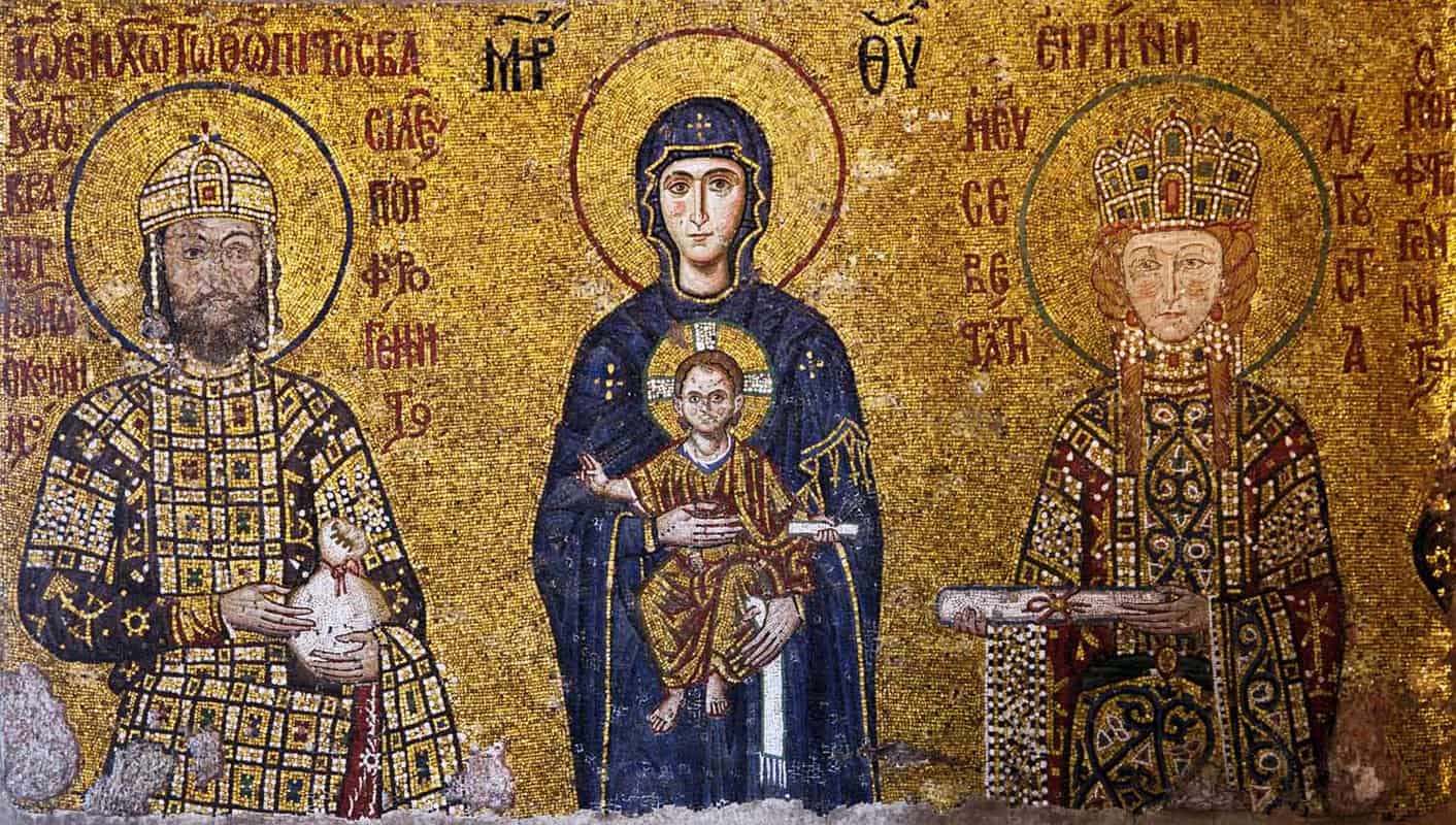 Gold mosaic of Madonna and child