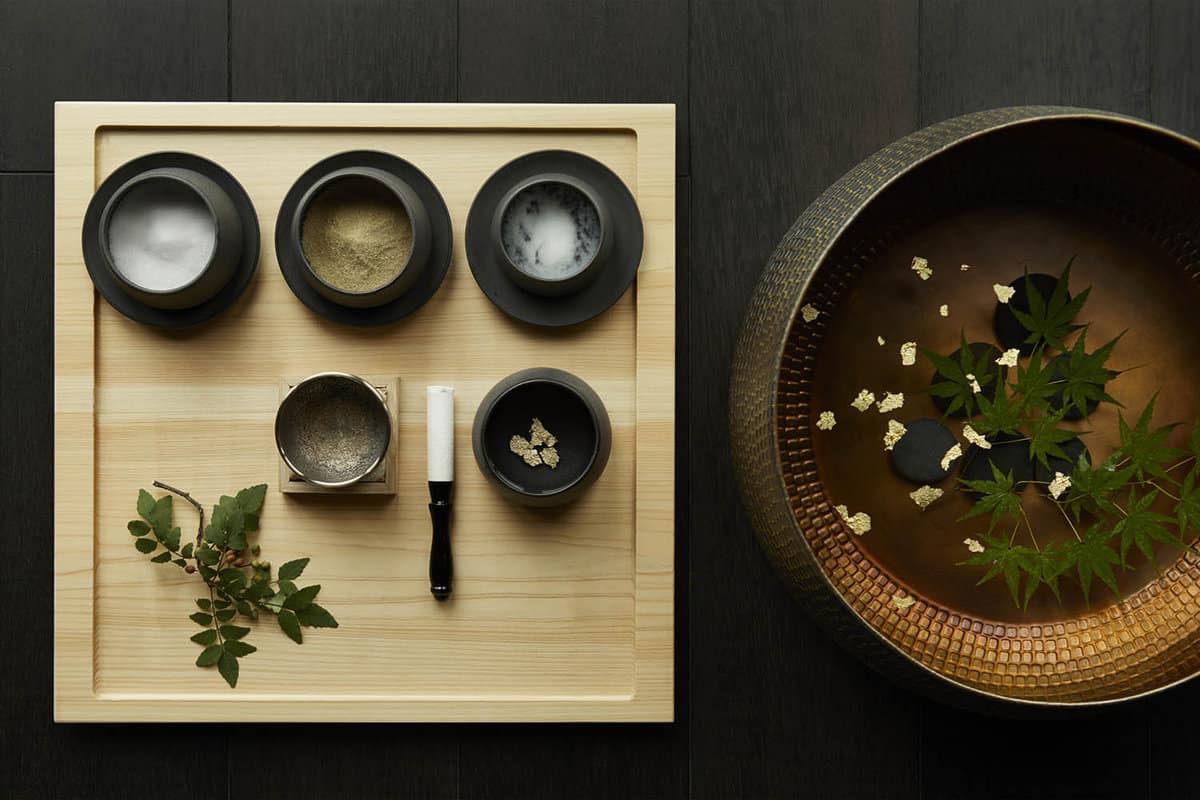 Bowels of gourmet food served on wooden tray
