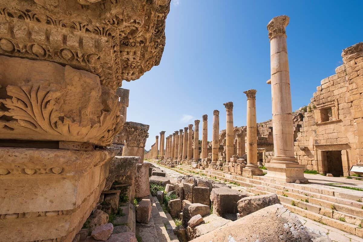 ruins of a city street at the Roman ruins of Jerash