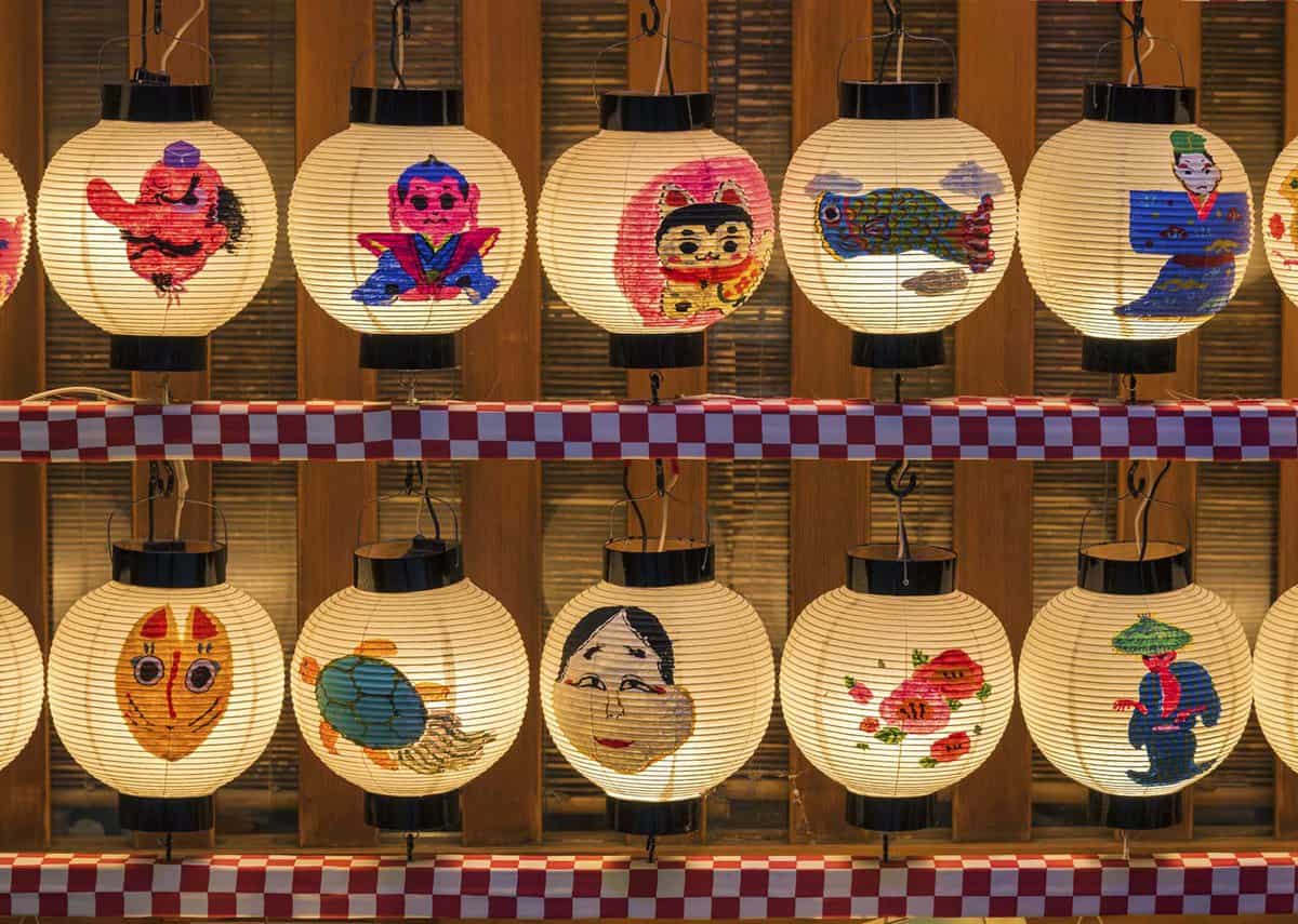 Illustrated lanterns in market