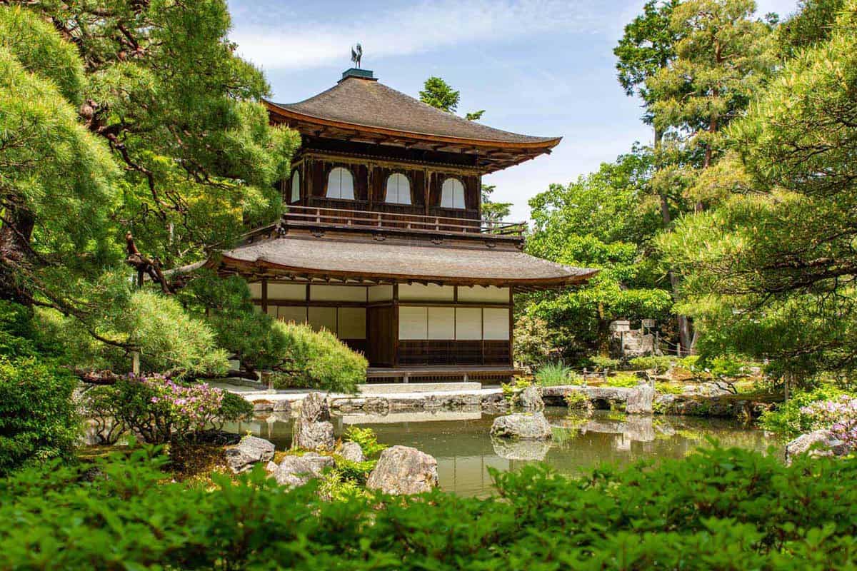 Temple in day among trees
