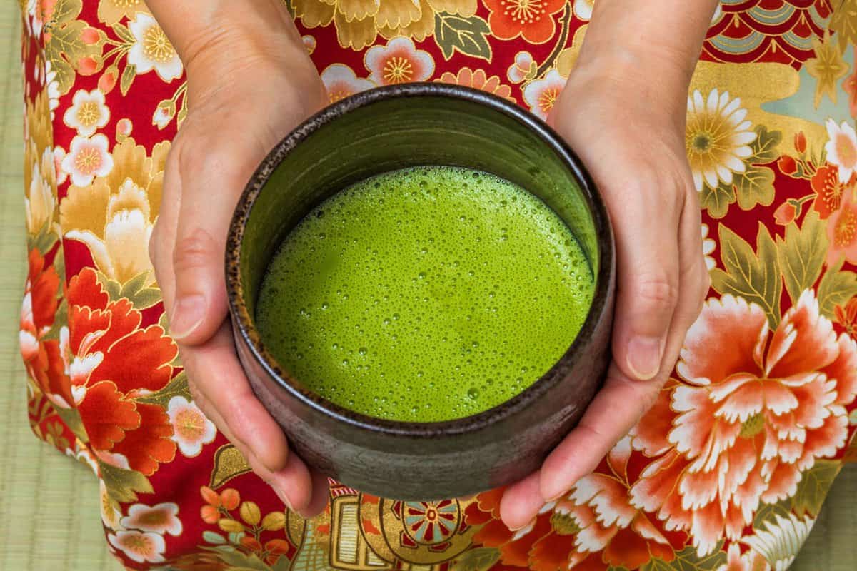 Traditional green matcha in bowl