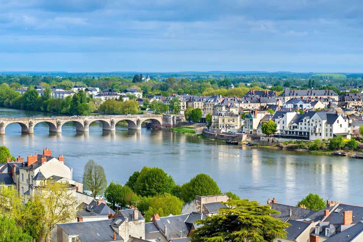 Panorama of the town Saumur on the Loire river in France