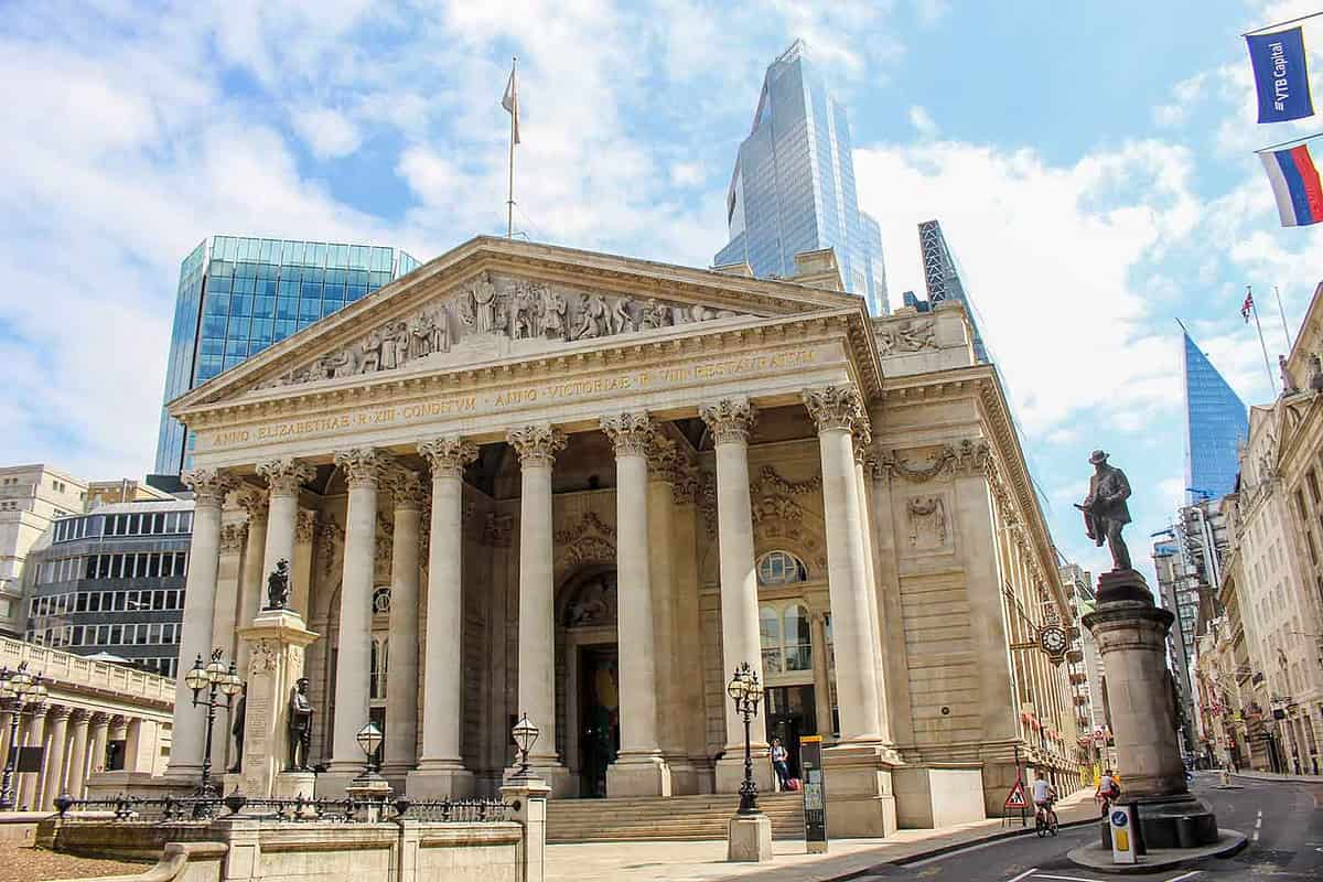 Exterior of the Bank of England, central bank of the United Kingdom in the city of London