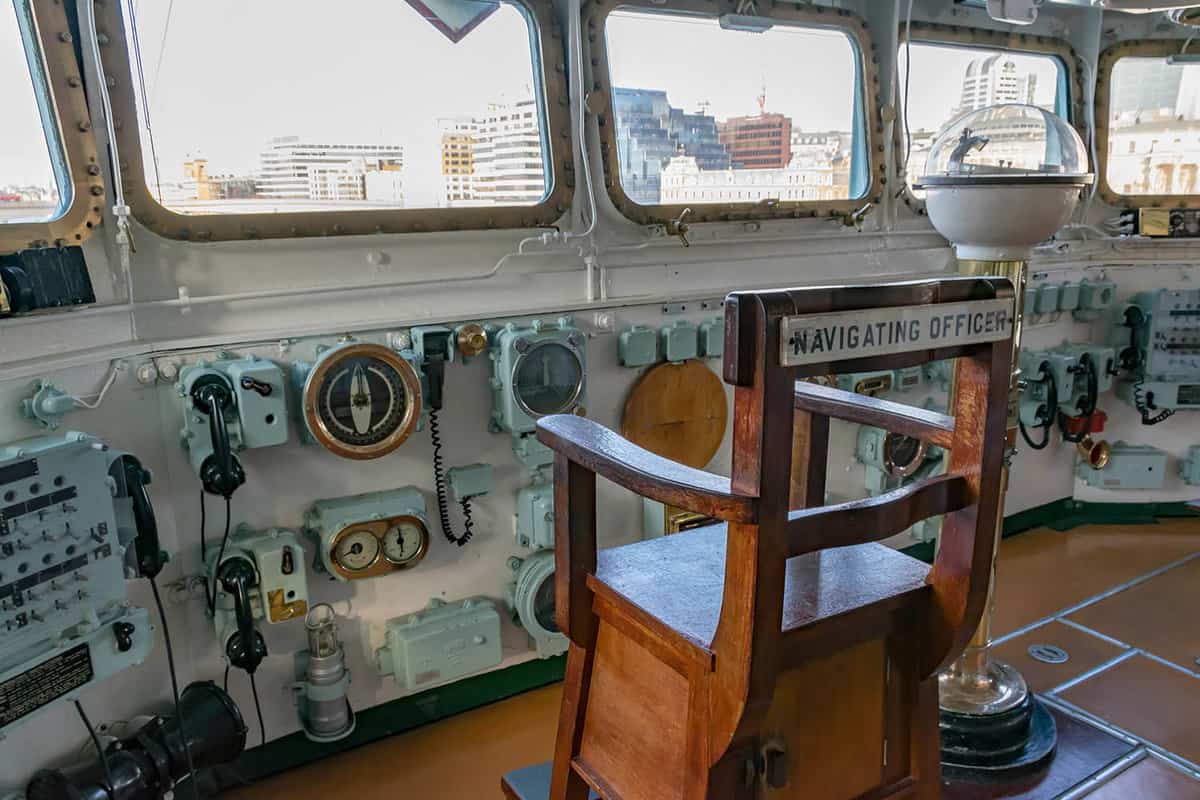 Interior view of the captain's deck during the daytime