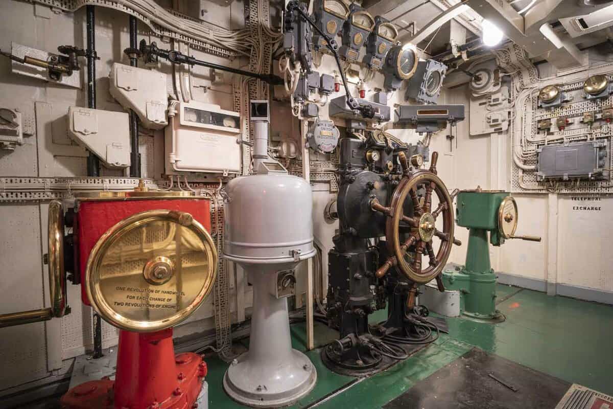 Below deck of a famous warship in a well lit room