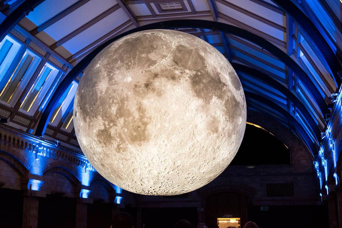 Close up of the moon, hanging from the ceiling