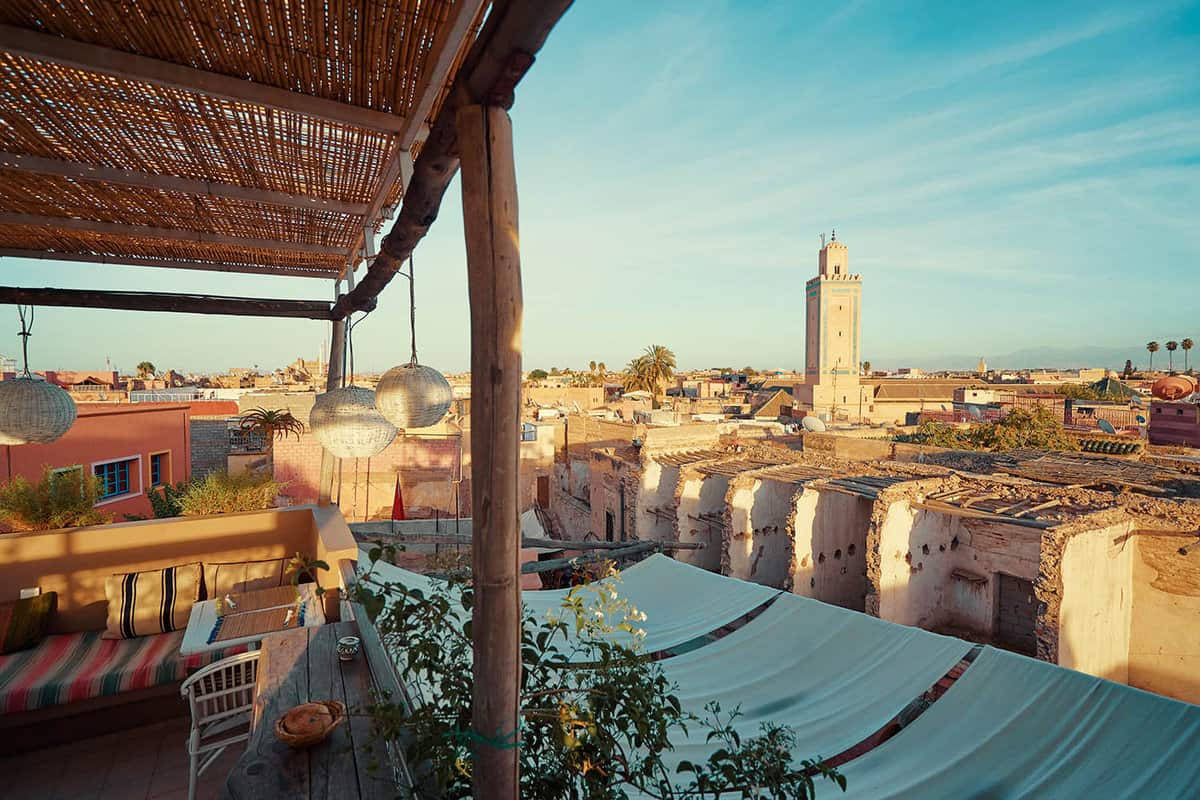 View of Marrakech on a clear day from rooftop cafe