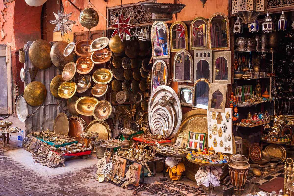 store in the souk selling homewares, hanging all over the walls