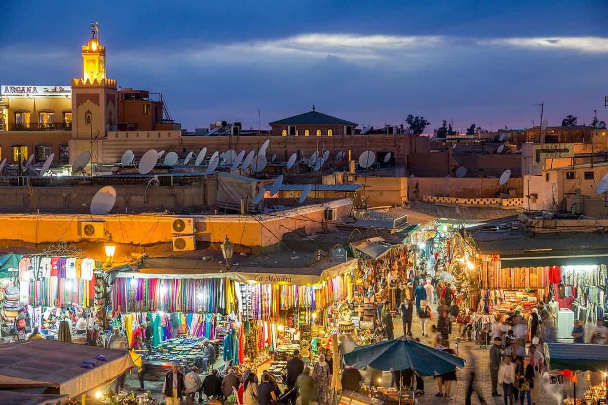 Aerial view of a market at night