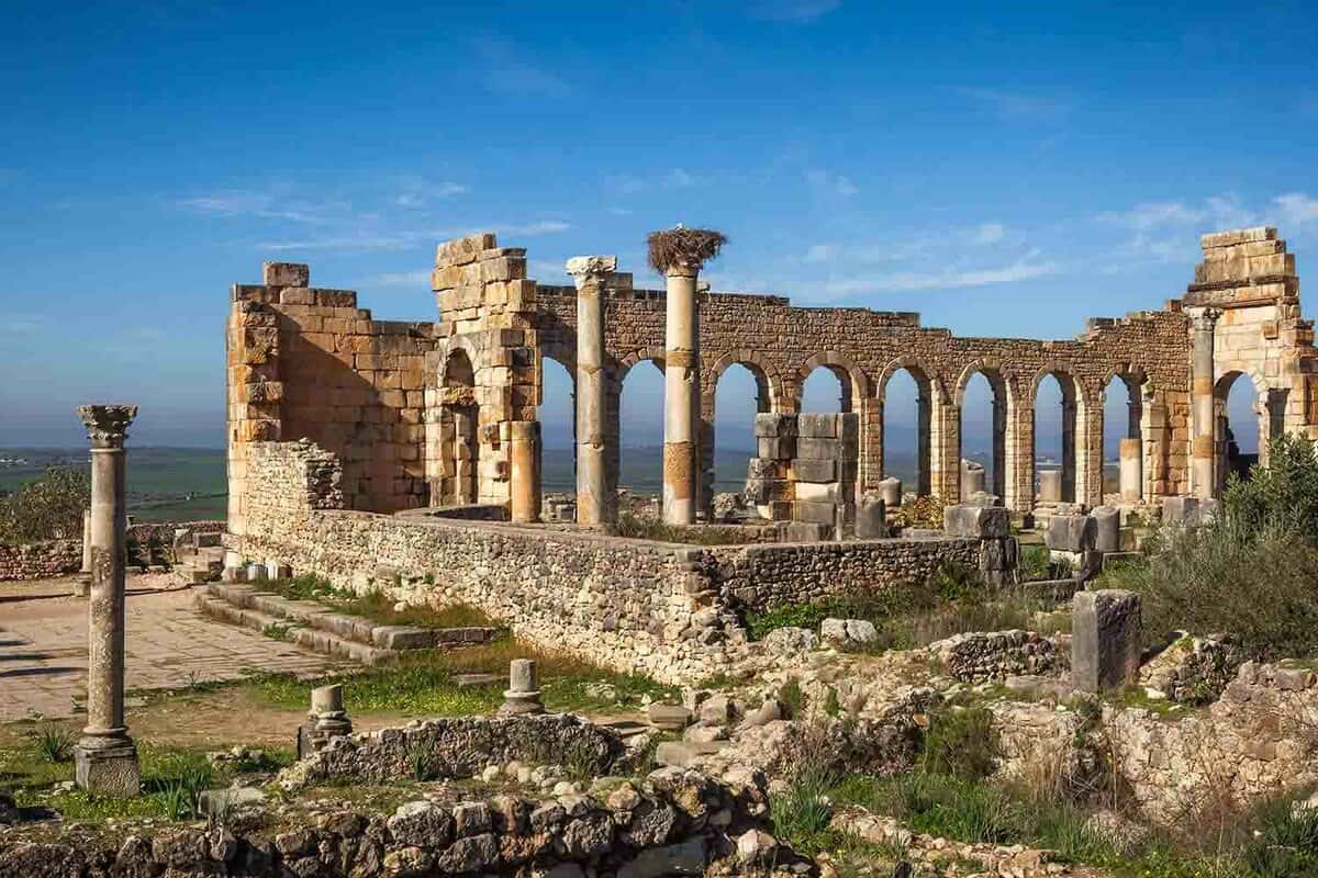 Ruined building at the ruins of Volubilis, Morocco