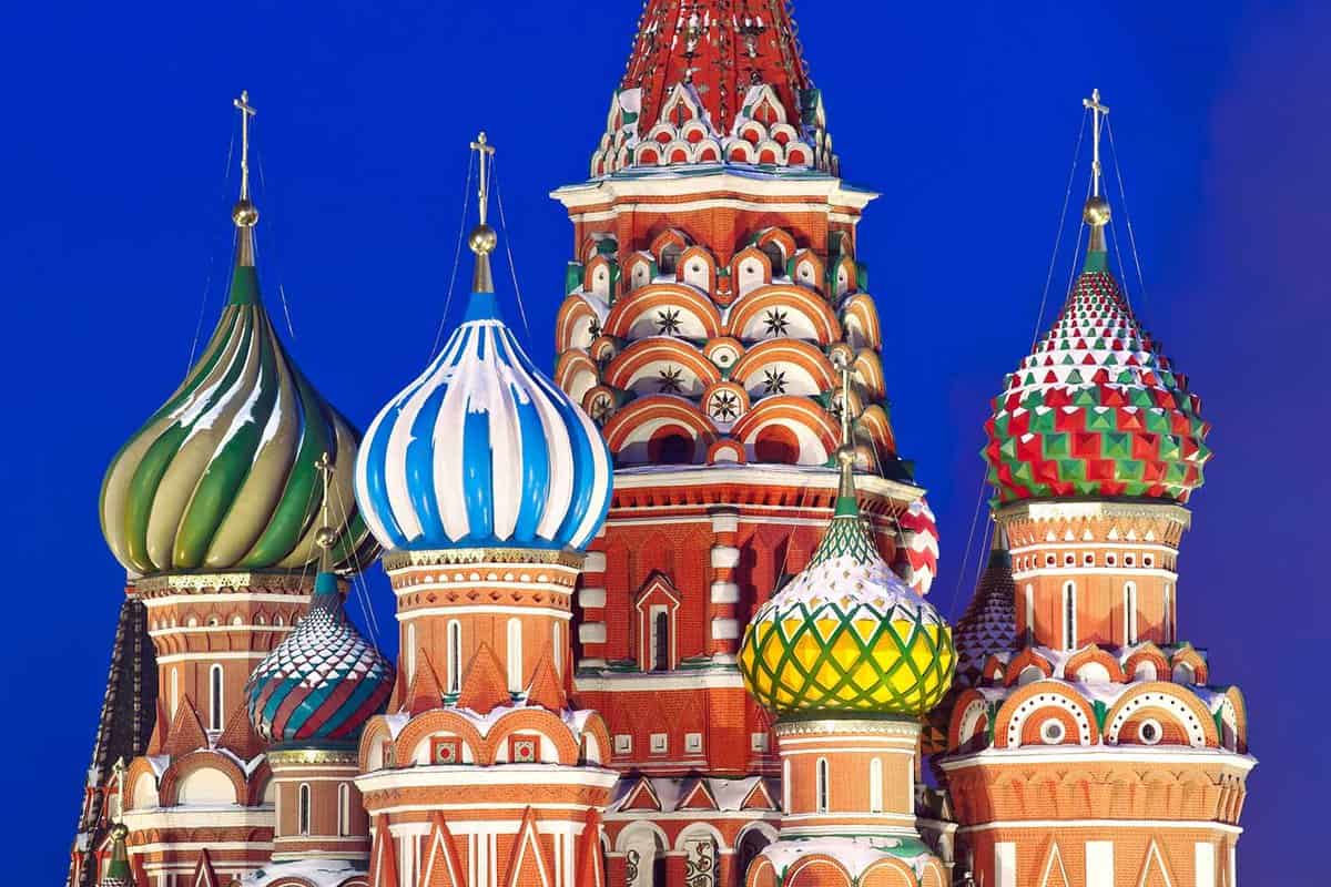 Close up Night view of St. Basil Cathedral, Moscow