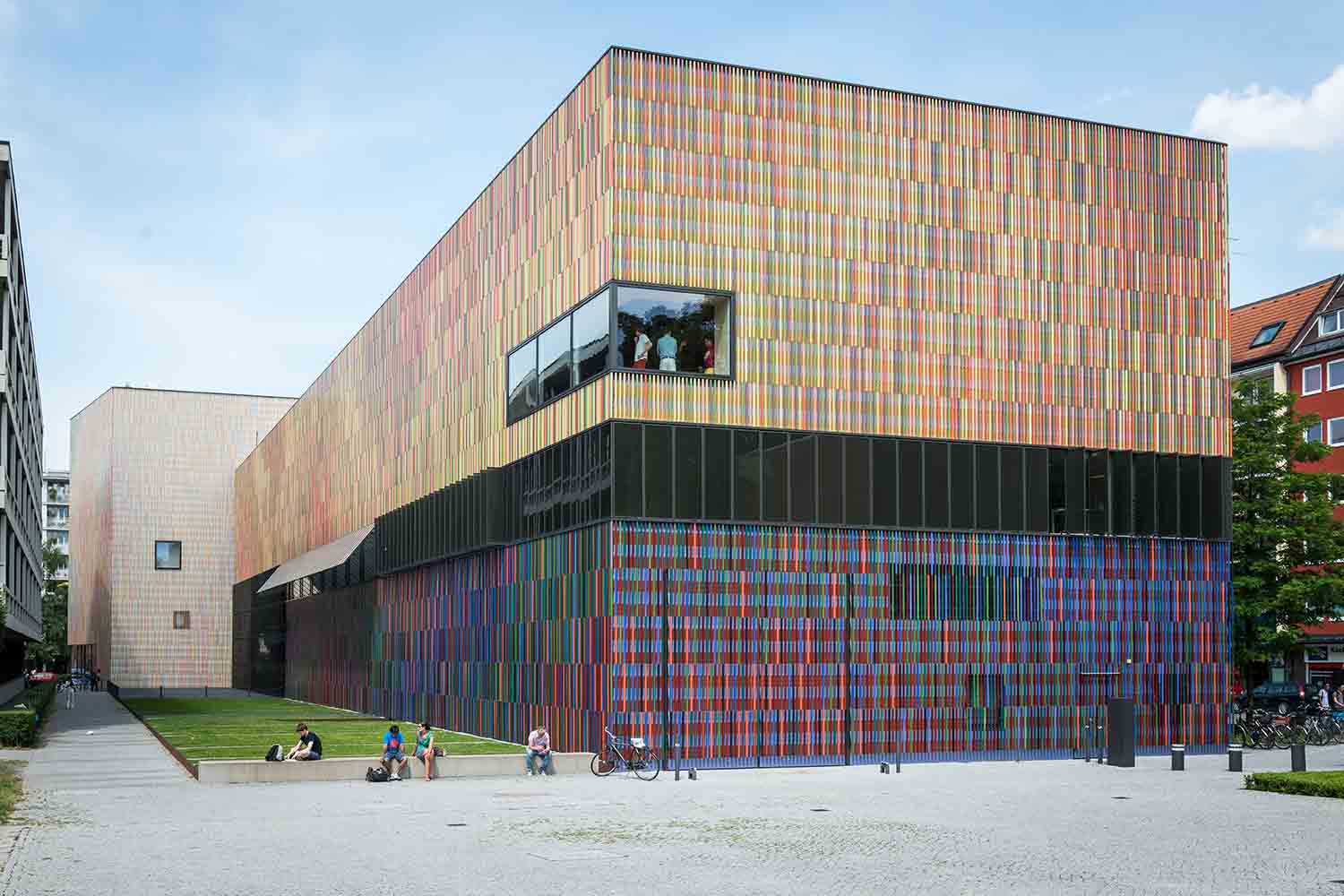 Exterior of the Brandhorst Museum in colourful cube-like building