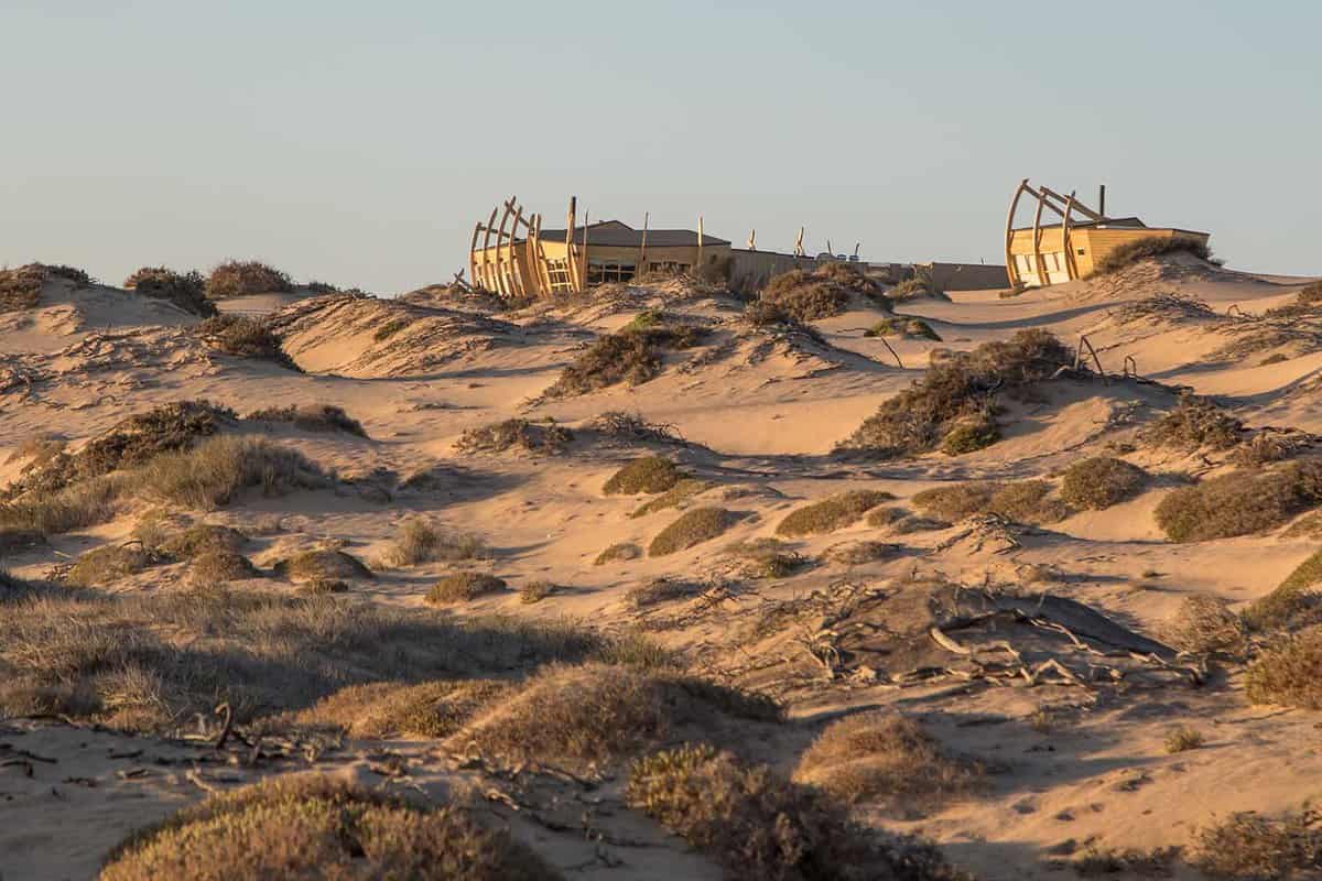 A shot of the individual lodges on the skeleton coast
