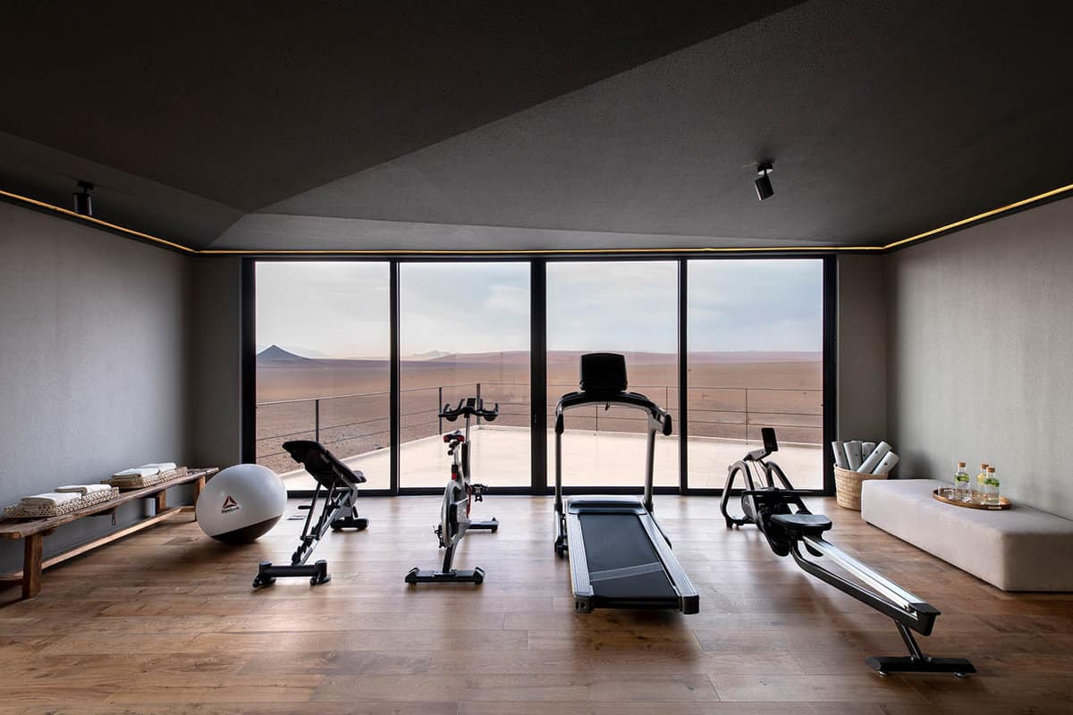 the gym looking out toward the desert