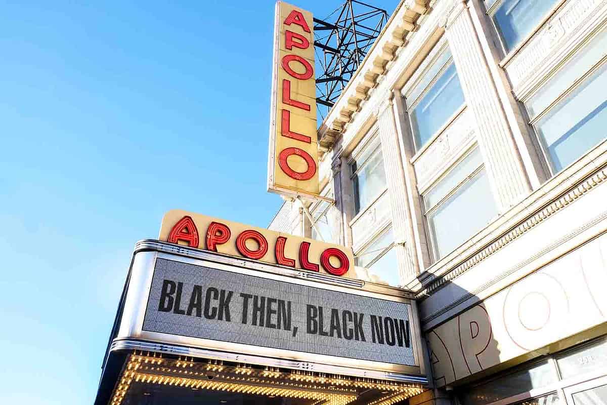 Exterior signage of the Apollo Theater in Harlem