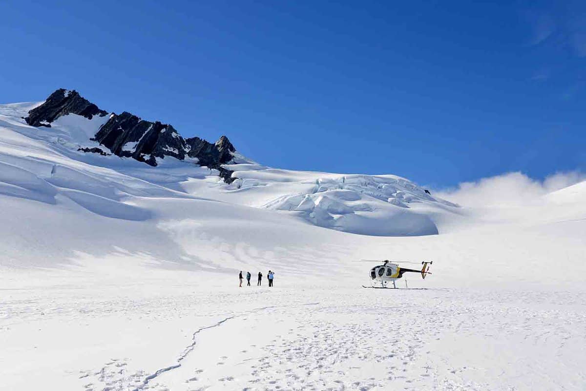 helicopter landed on the Franz Josef Glacier , New Zealand