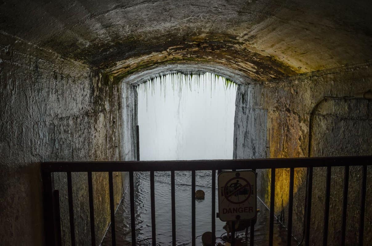 View out of a tunnel under the falls, Canadian side