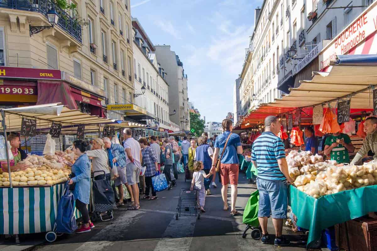 The open-air market in the Bastille district is one of the largest and busiest in the city selling fresh produce from France and other European countries.