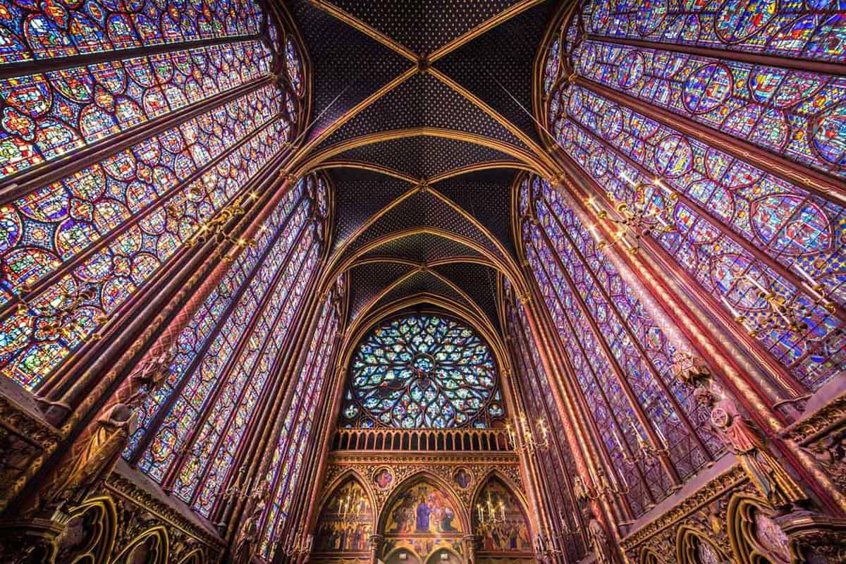 internal view showing extraordinary stained glass windows