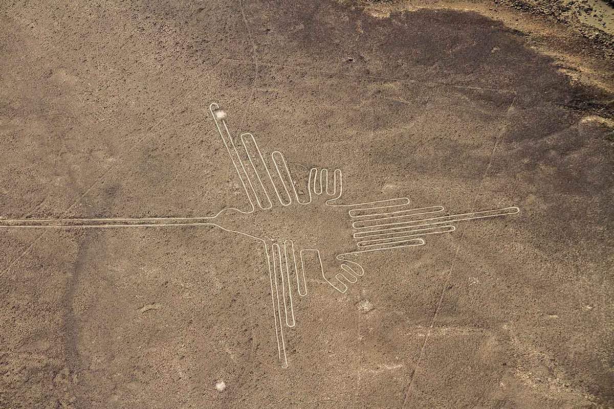 The Nazca lines in the shape of a bird, seen from above