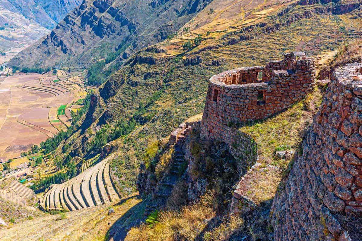 Inca ruins of Pisac with its terraced fields