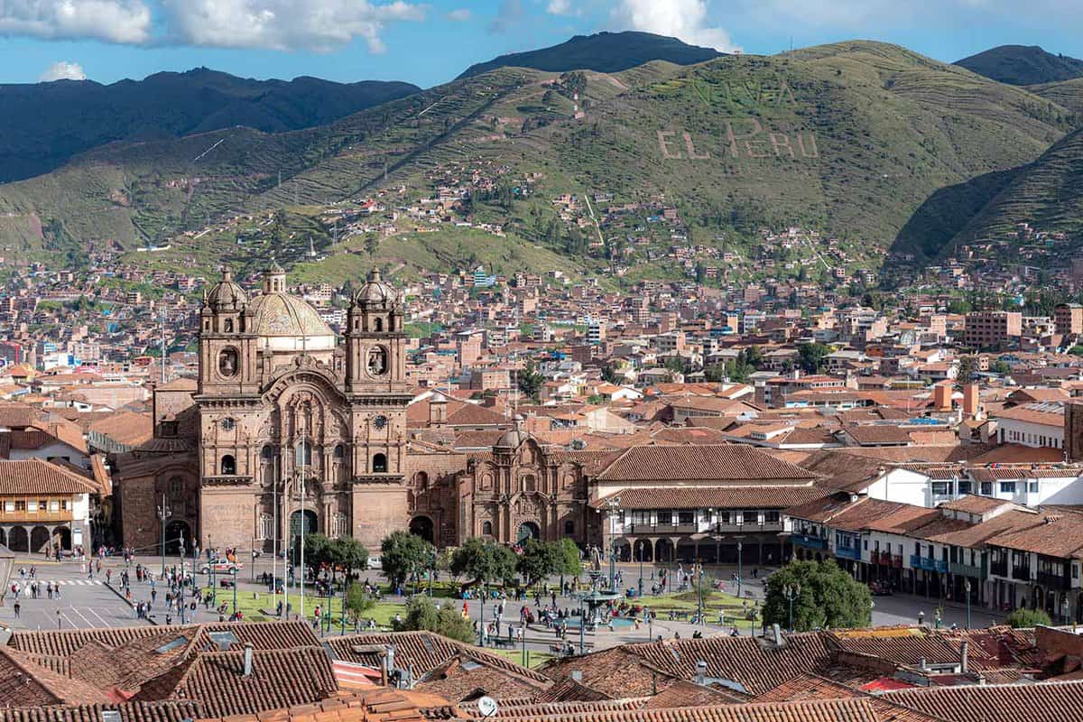Aerial view of the Cusco town in Peru