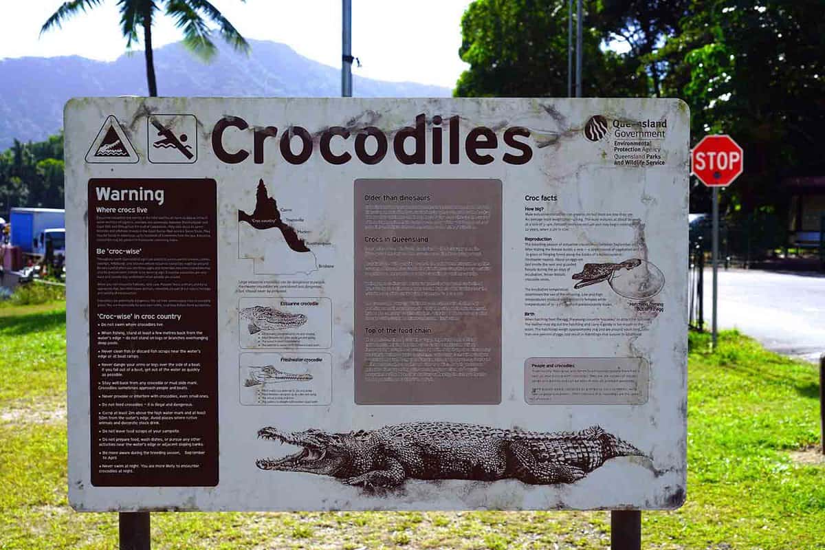 Notice board saying to beware of crocodiles