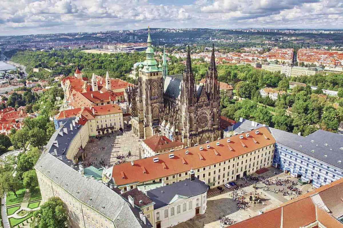 Aerial view of the complex, including Prague Castle and St. Vitus Cathedral