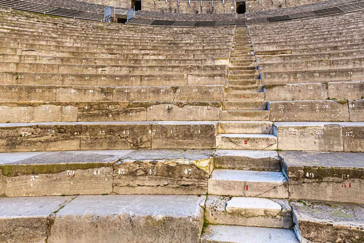 Close up of the stone steps for seating in the theatre