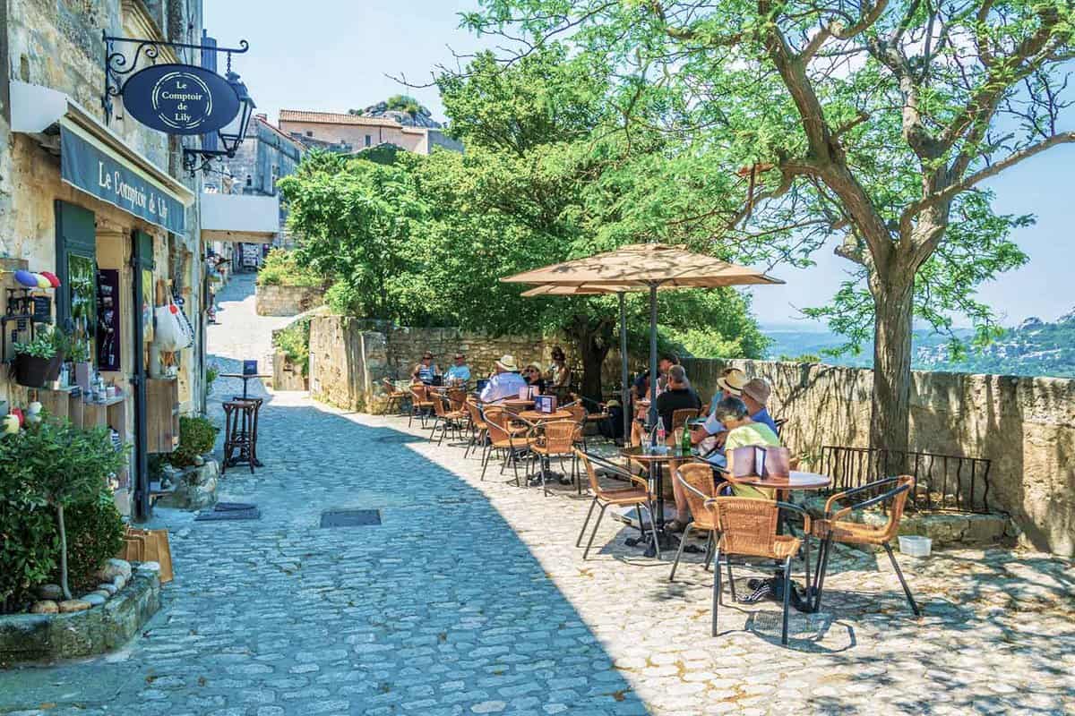 View of a narrow street in the historical center of Les Baux de Provence, France