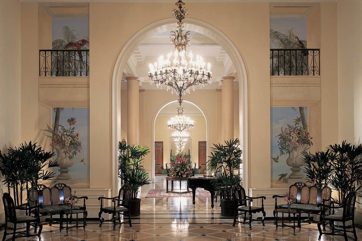 Hotel foyer with chandelier