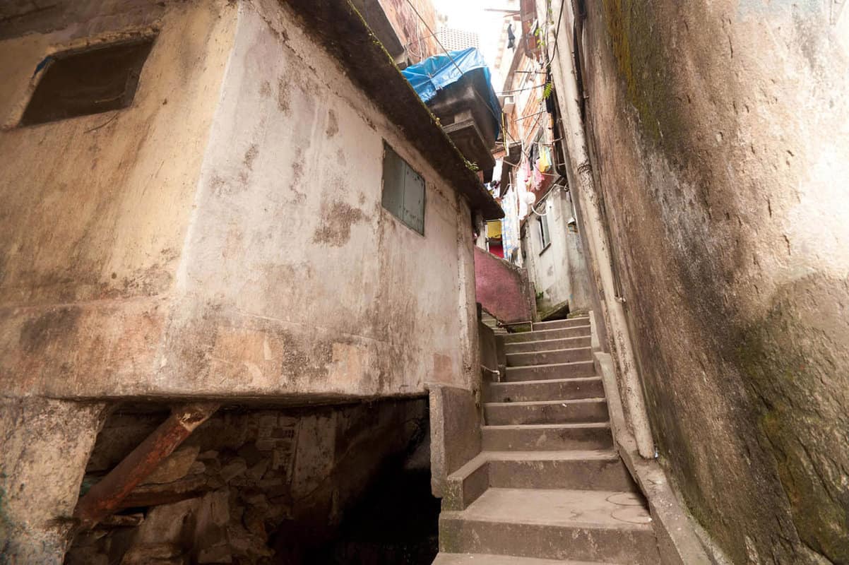 Stairs leading up back alley in shanty town