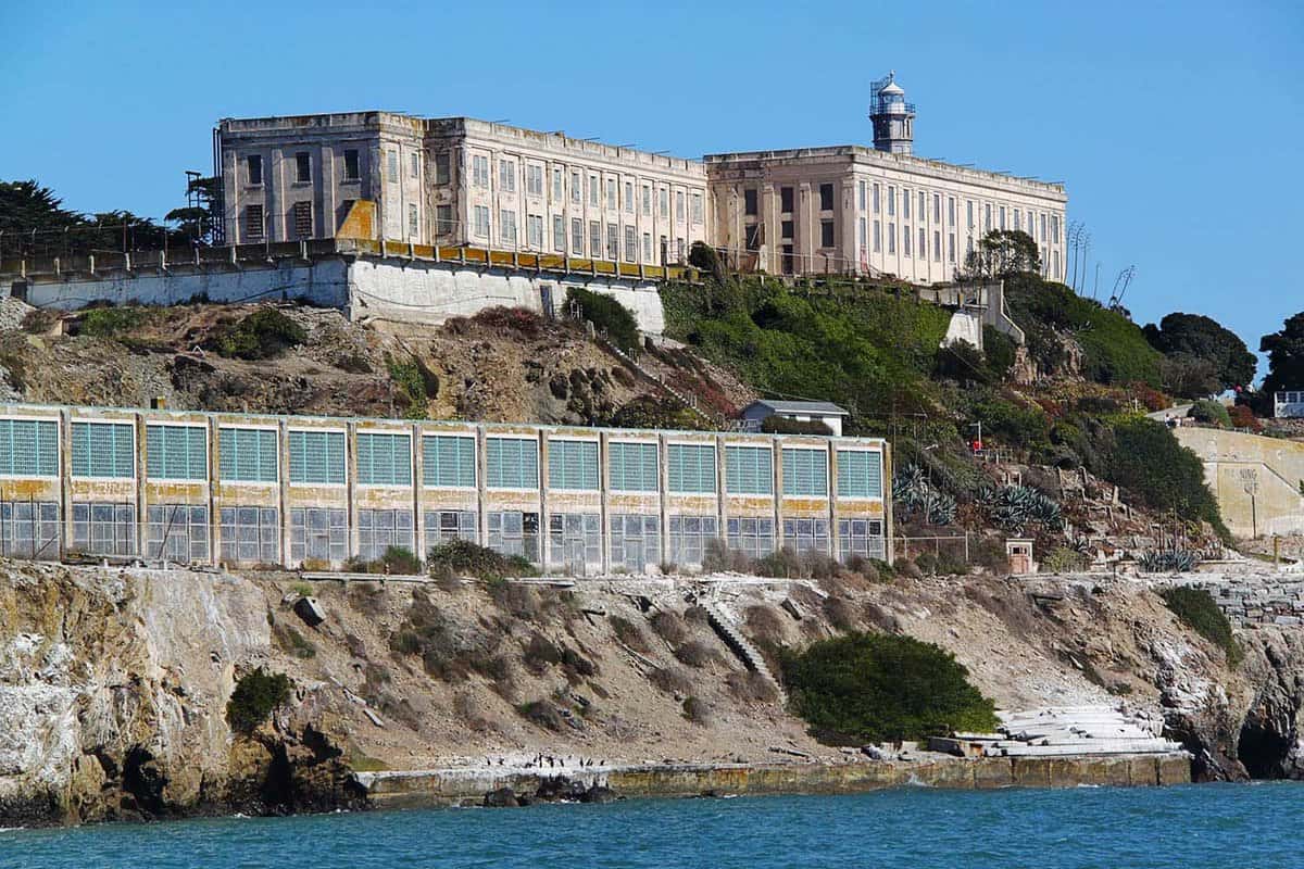 exterior view of buildings in Alcatraz prison, San Francisco