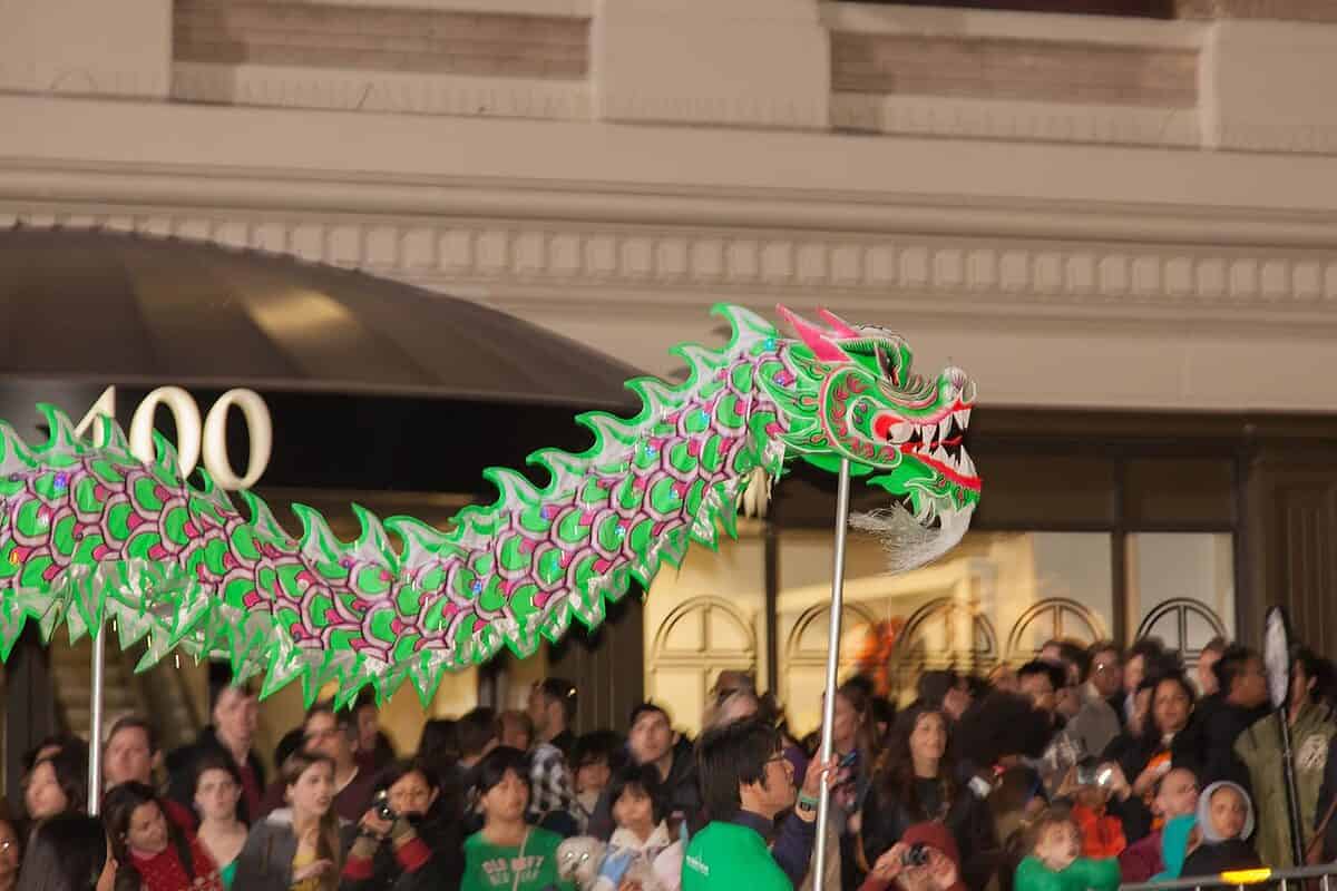 Floating dragon in the chinese new year parade in San Francisco