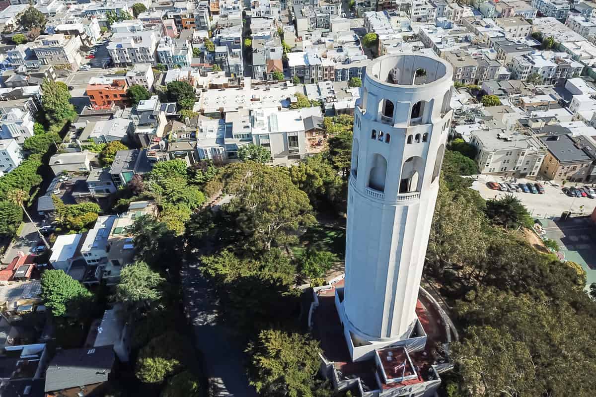 Aerial view down onto Coit Tower
