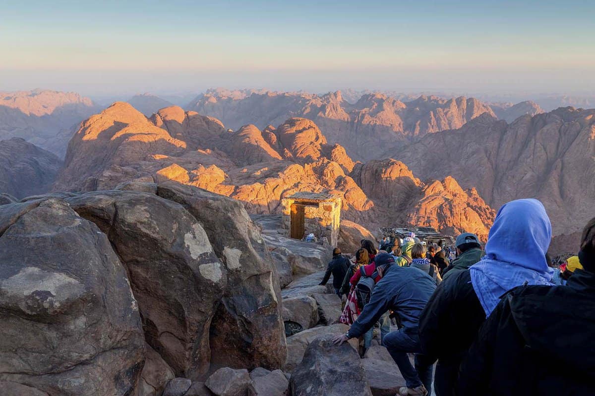 Pilgrims and tourists on the pathway from the Mount Sinai peak