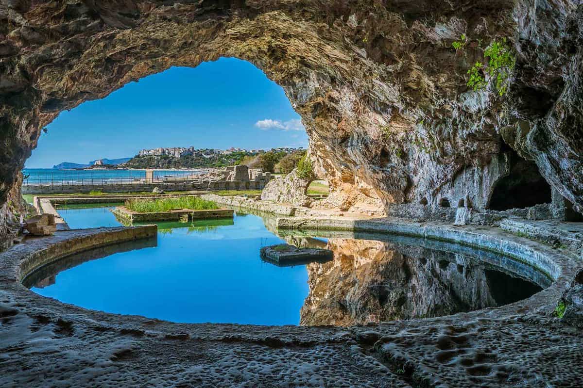 Cave sight in Tiberio's Villa, roman ruins near Sperlonga, Latina province, Lazio, central Italy.