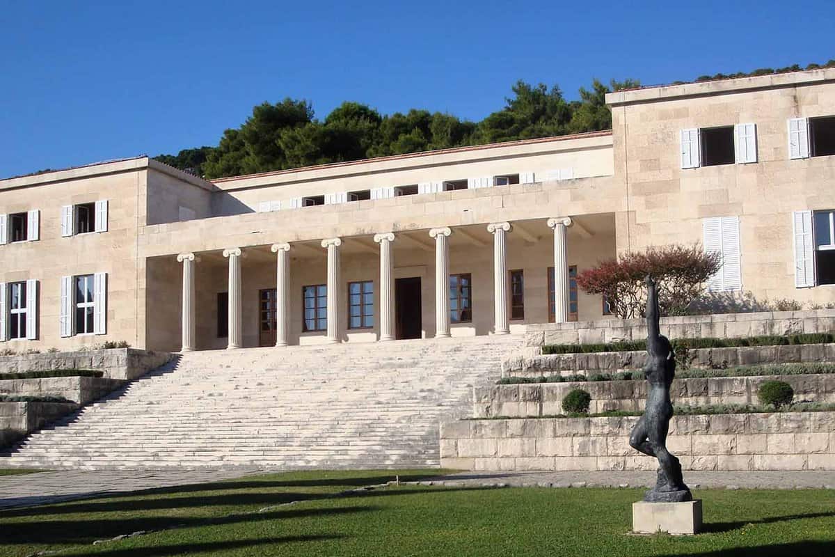 Classical gallery stands on hill