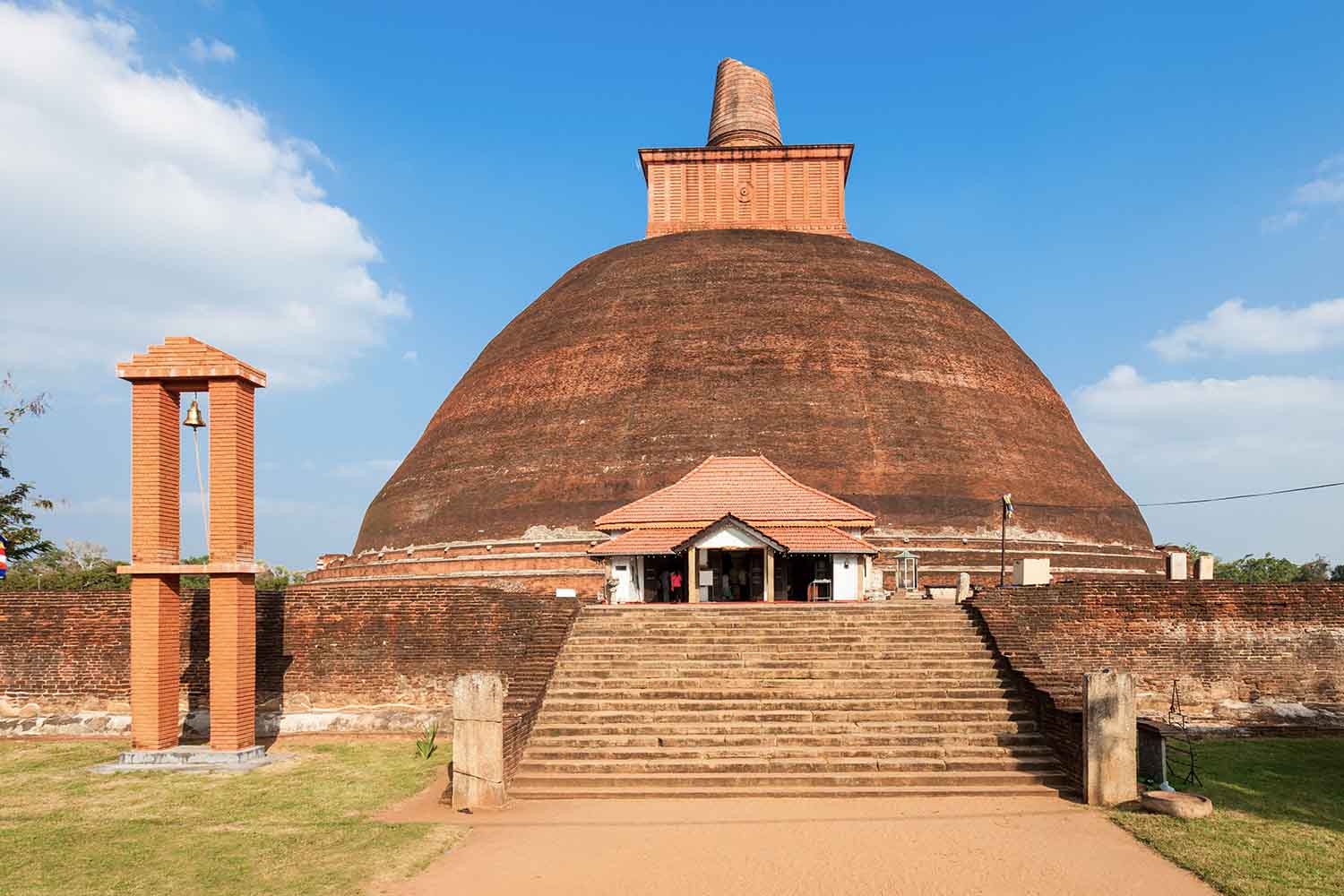 Front entrance to the Jetavanaramaya temple, showing a large red brick dome