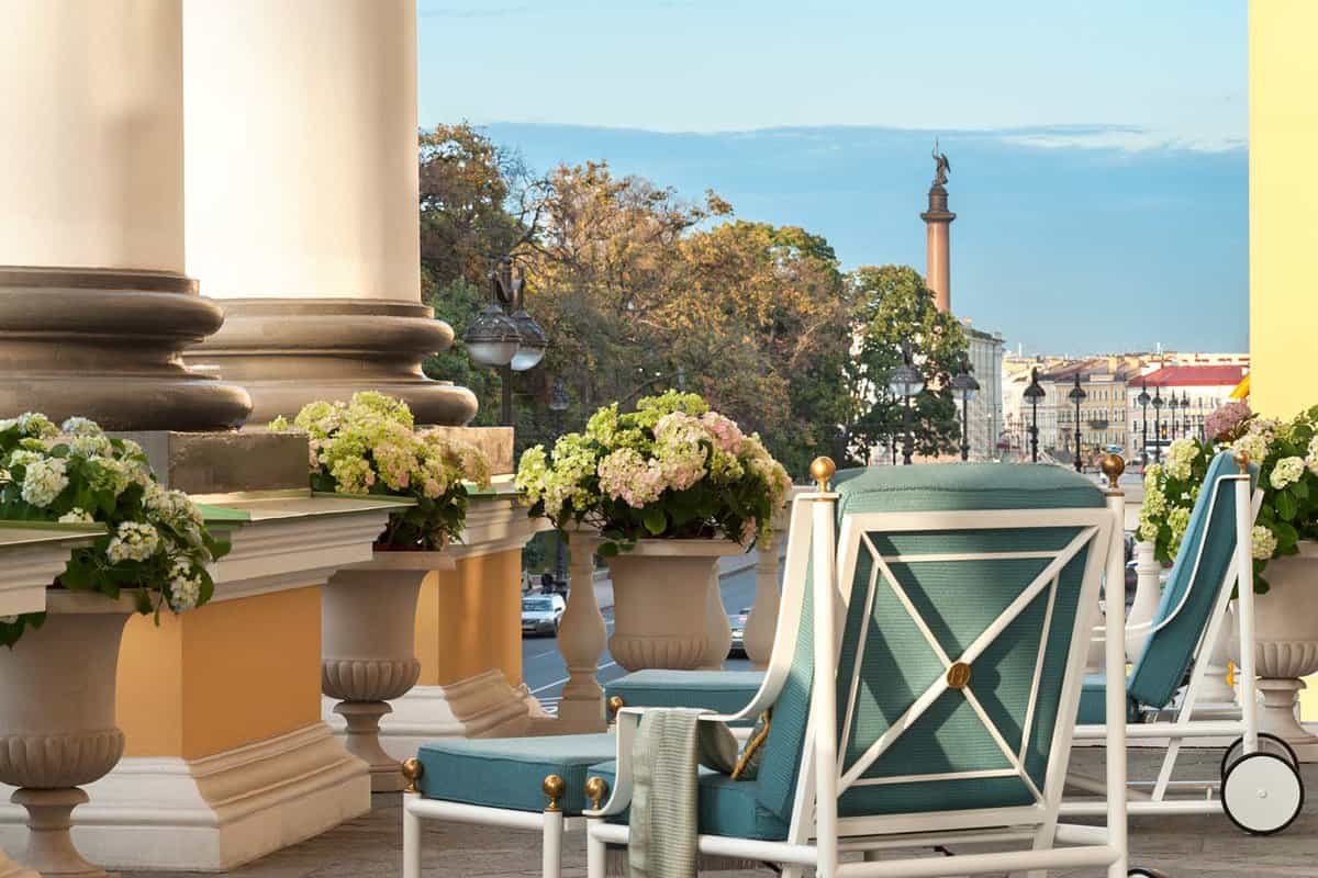 Loungers on terrace with view