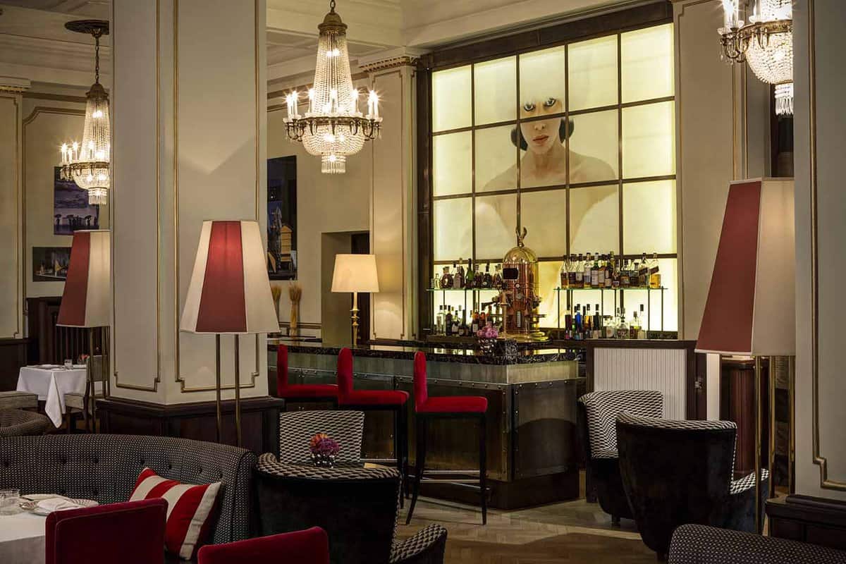 Hotel lobby with lighting artwork