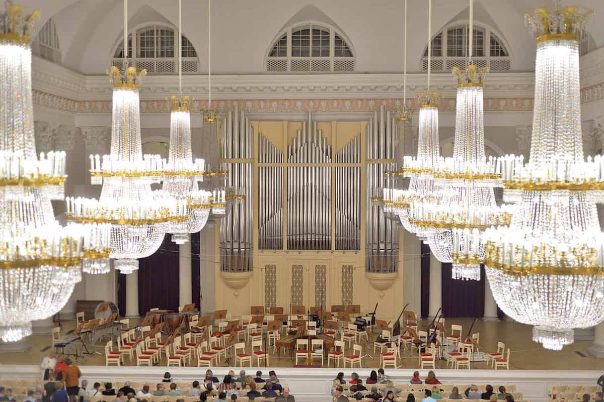 Large chandeliers in theatre