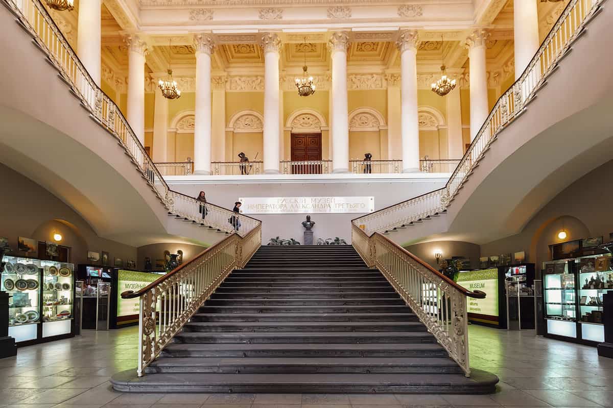 Stair case opens up in museum foyer