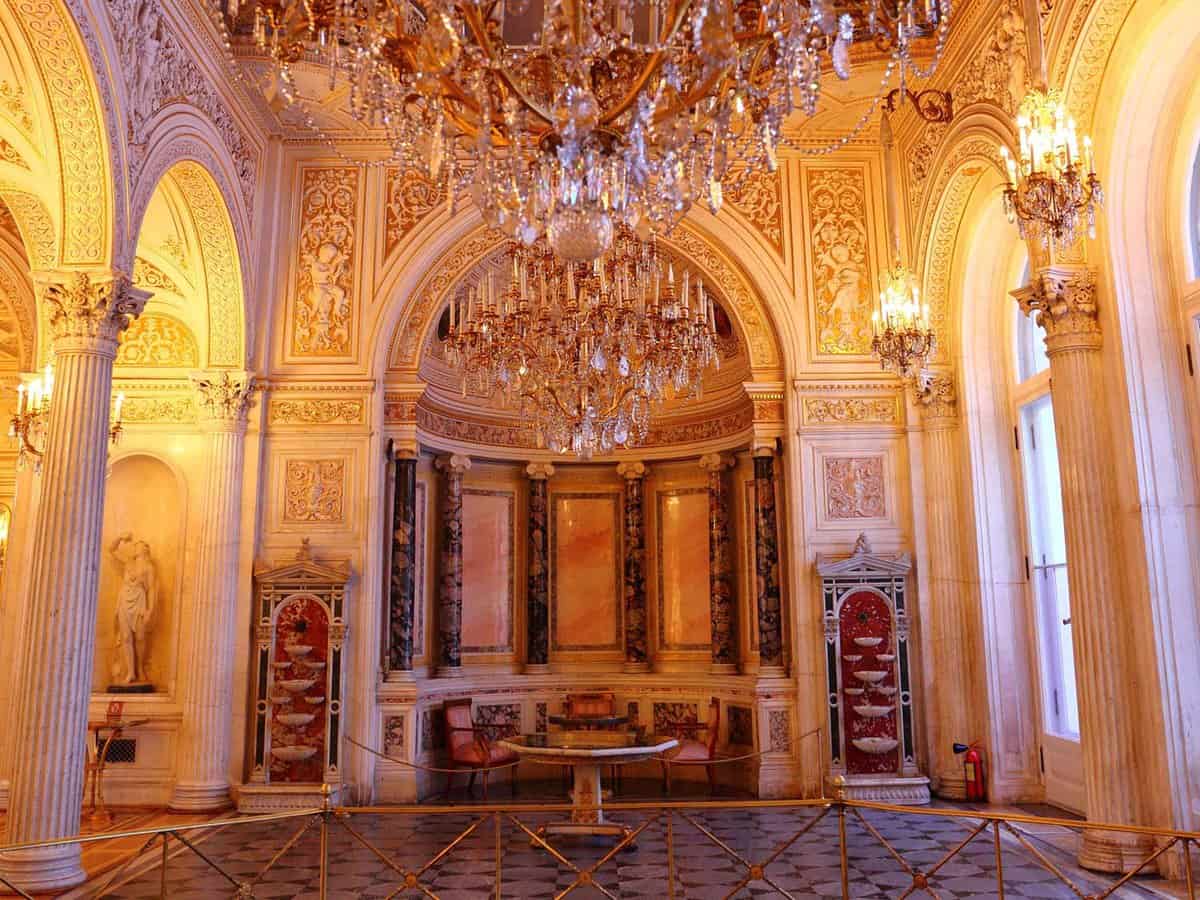 Warmly lit chamber with vaulted ceilings